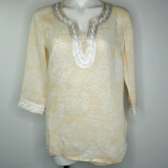 Charter Club Tops - Charter Club Linen Paisley V-neck Top Tunic Small